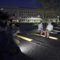 Production Company Lone Wolf Media shoots Steve Carter, assistant building operations manager and Marilyn Wills US Army retired for a Pentagon 9/11 documentary