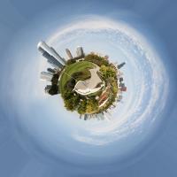 Chicago skyline during the day made into a tiny world