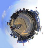 BMX jump demo setup in sand at VA Beach, VA made into a tiny planet