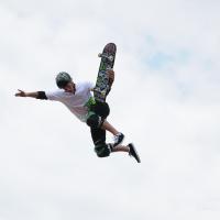 Skateboarder in a ramp competition at the East Coast Surfing Championship