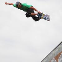 Skateboarder in a ramp competition at the East Coast Surfing Championship