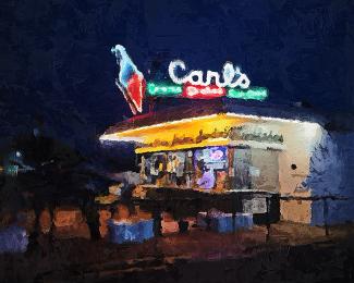 A palette painting of Carl's Ice Cream located in Fredericksburg, VA